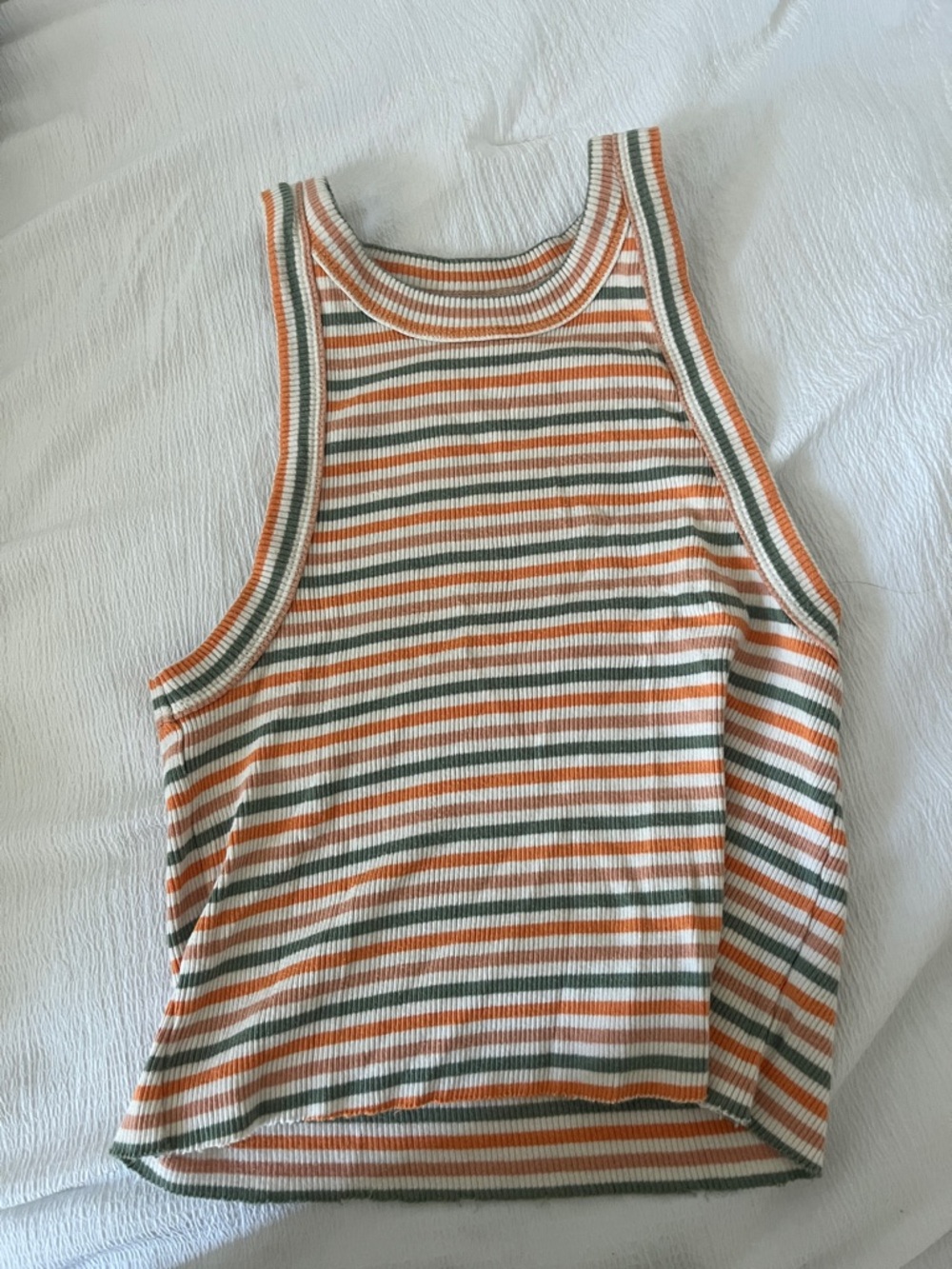 Aerie Striped Ribbed Tank — Orange, Green, White